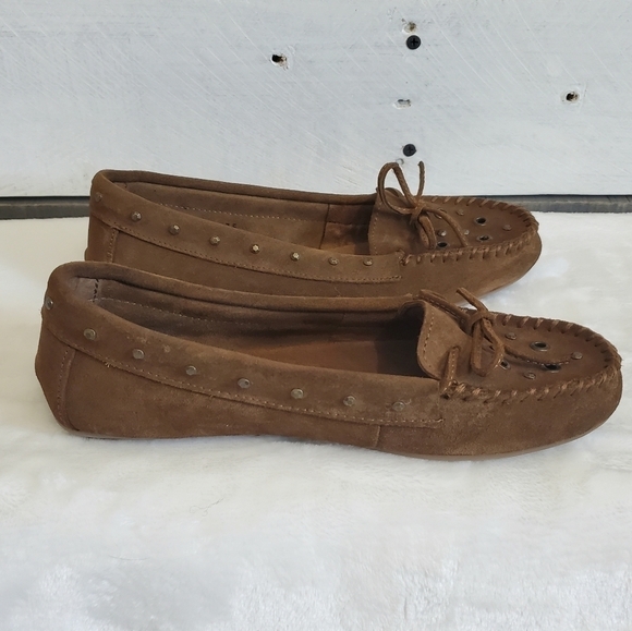 MINNETONKA Brown Soft Suede Leather Upper Slip On Moccasin Shoe Size 7.5 - Picture 6 of 14